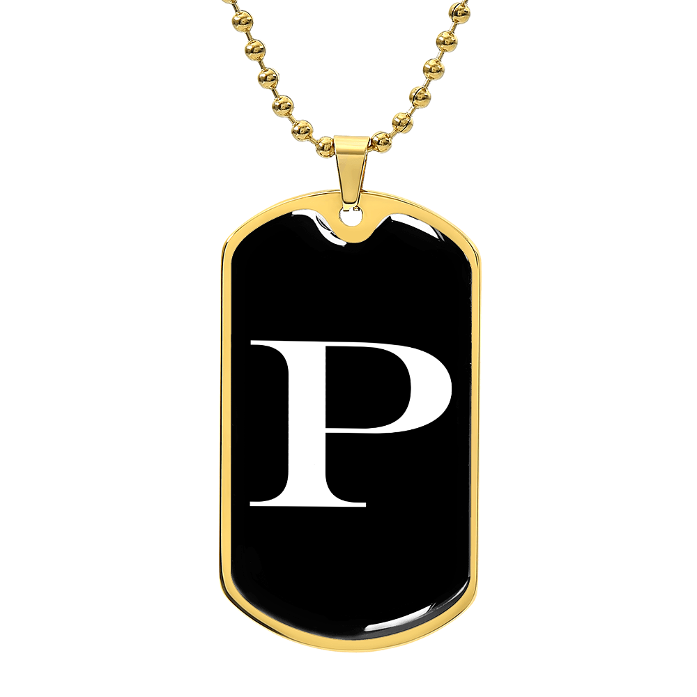 Initial P v3a - 18k Gold Finished Luxury Dog Tag Necklace