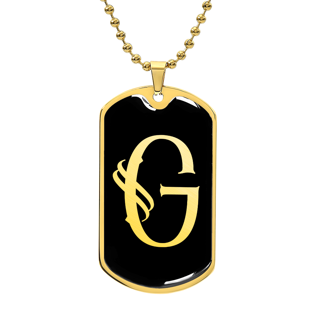 Initial G v001-32 - 18k Gold Finished Luxury Dog Tag Necklace