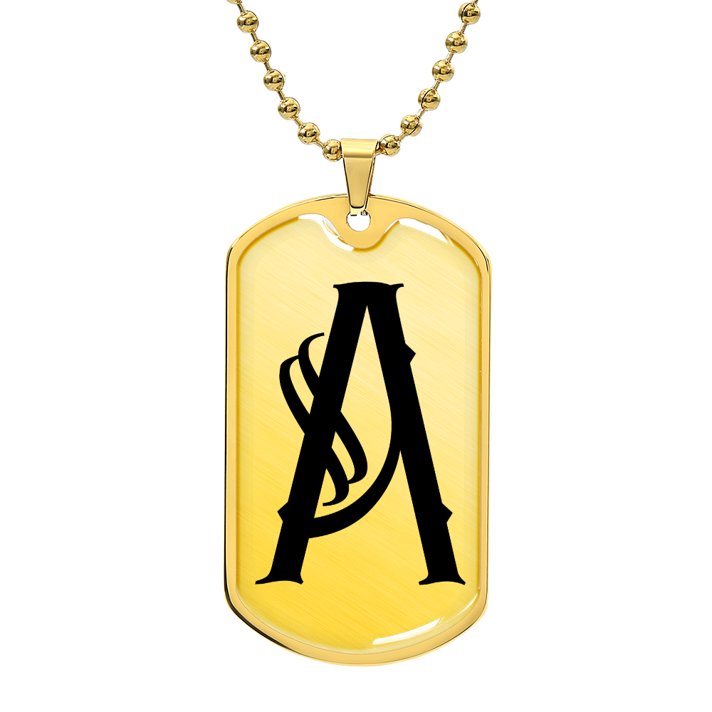 Initial A v001-31 - 18k Gold Finished Luxury Dog Tag Necklace