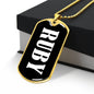 Ruby v01w - 18k Gold Finished Luxury Dog Tag Necklace