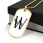 Initial W v001-34 - 18k Gold Finished Luxury Dog Tag Necklace