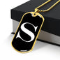 Initial S v3a - 18k Gold Finished Luxury Dog Tag Necklace