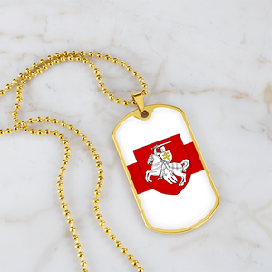 Pahonia And White-Red-White Flag (Belarus) - 18k Gold Finished Luxury Dog Tag Necklace