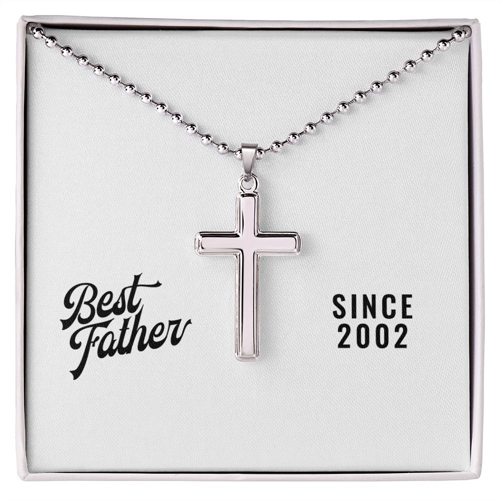 Best Father Since 2002 - Stainless Steel Ball Chain Cross Necklace