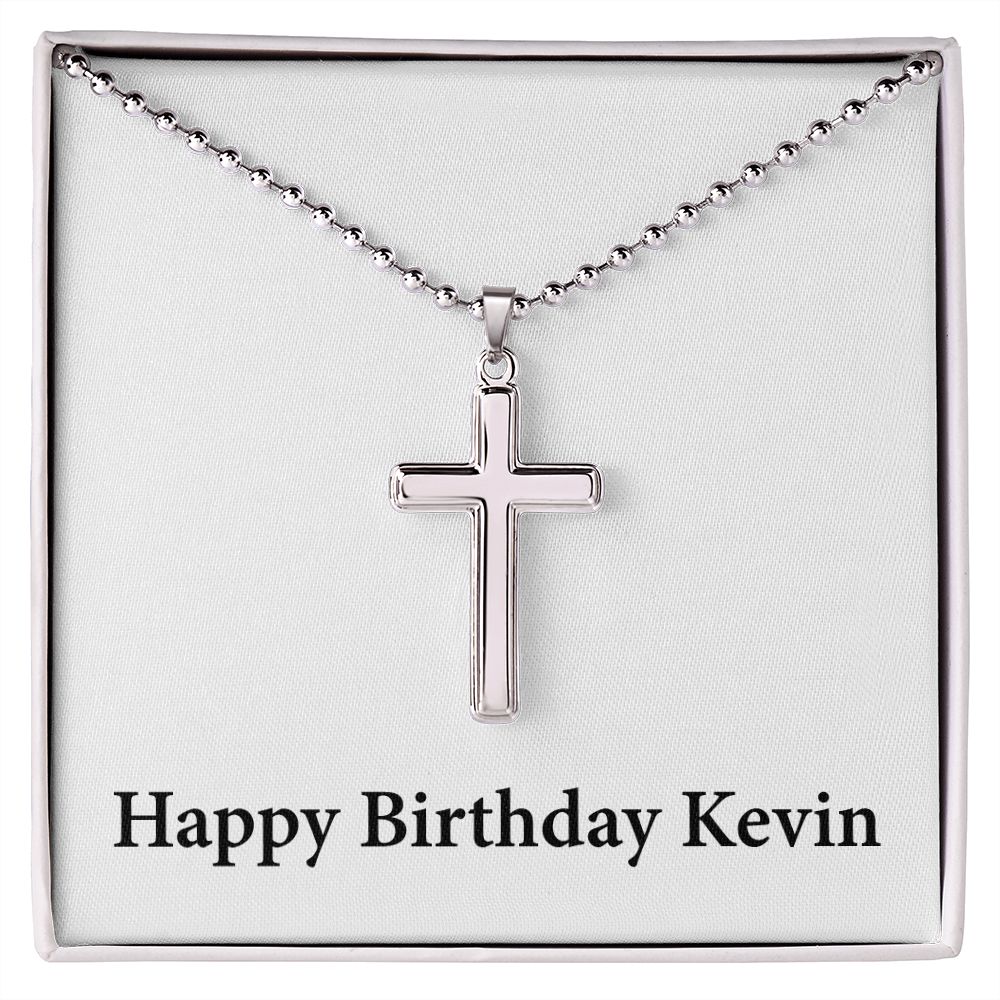Happy Birthday Kevin - Stainless Steel Ball Chain Cross Necklace