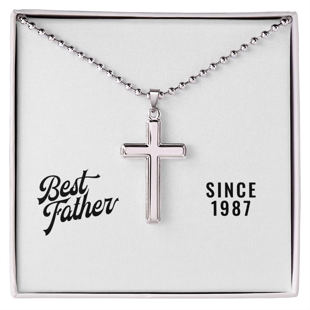 Best Father Since 1987 - Stainless Steel Ball Chain Cross Necklace