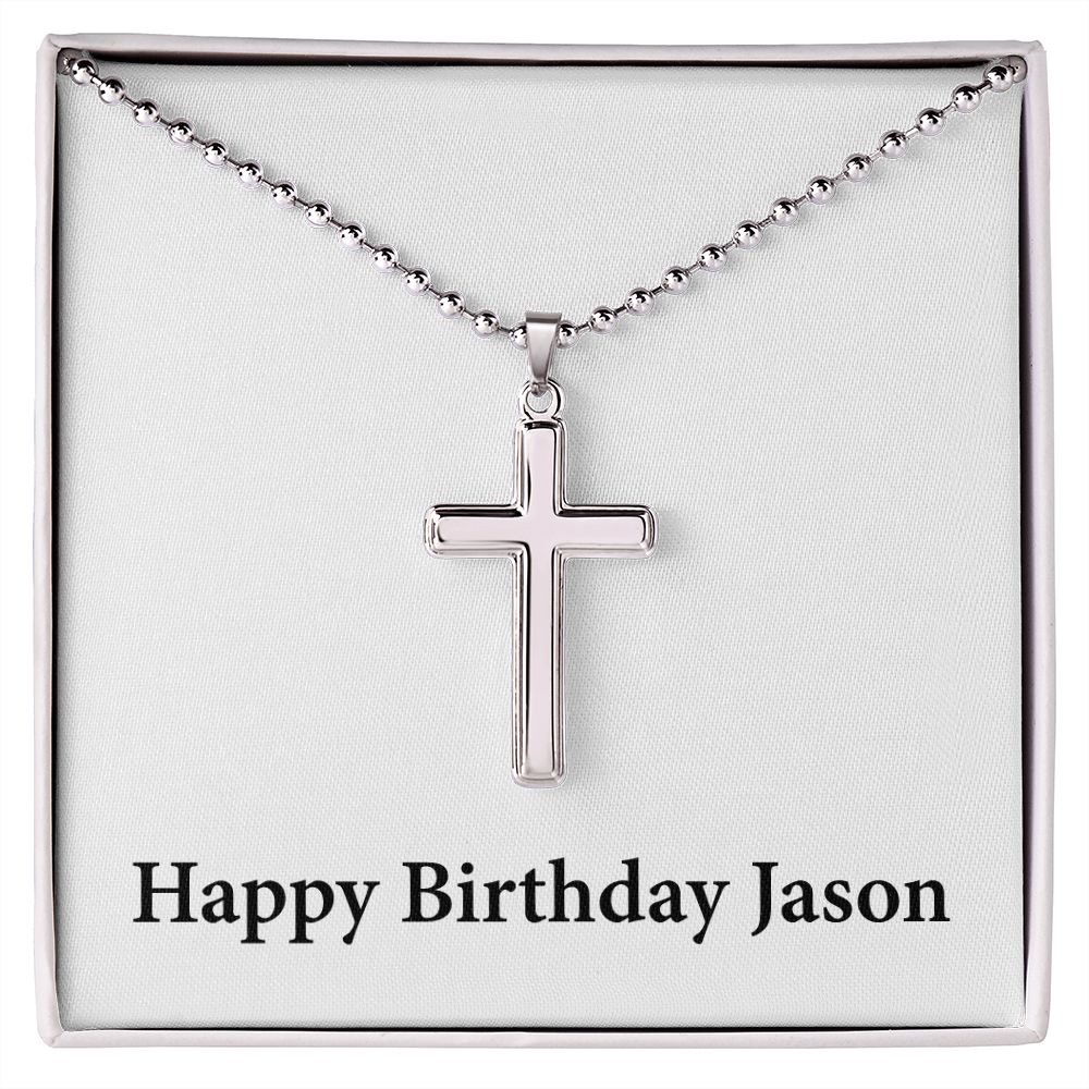 Happy Birthday Jason - Stainless Steel Ball Chain Cross Necklace