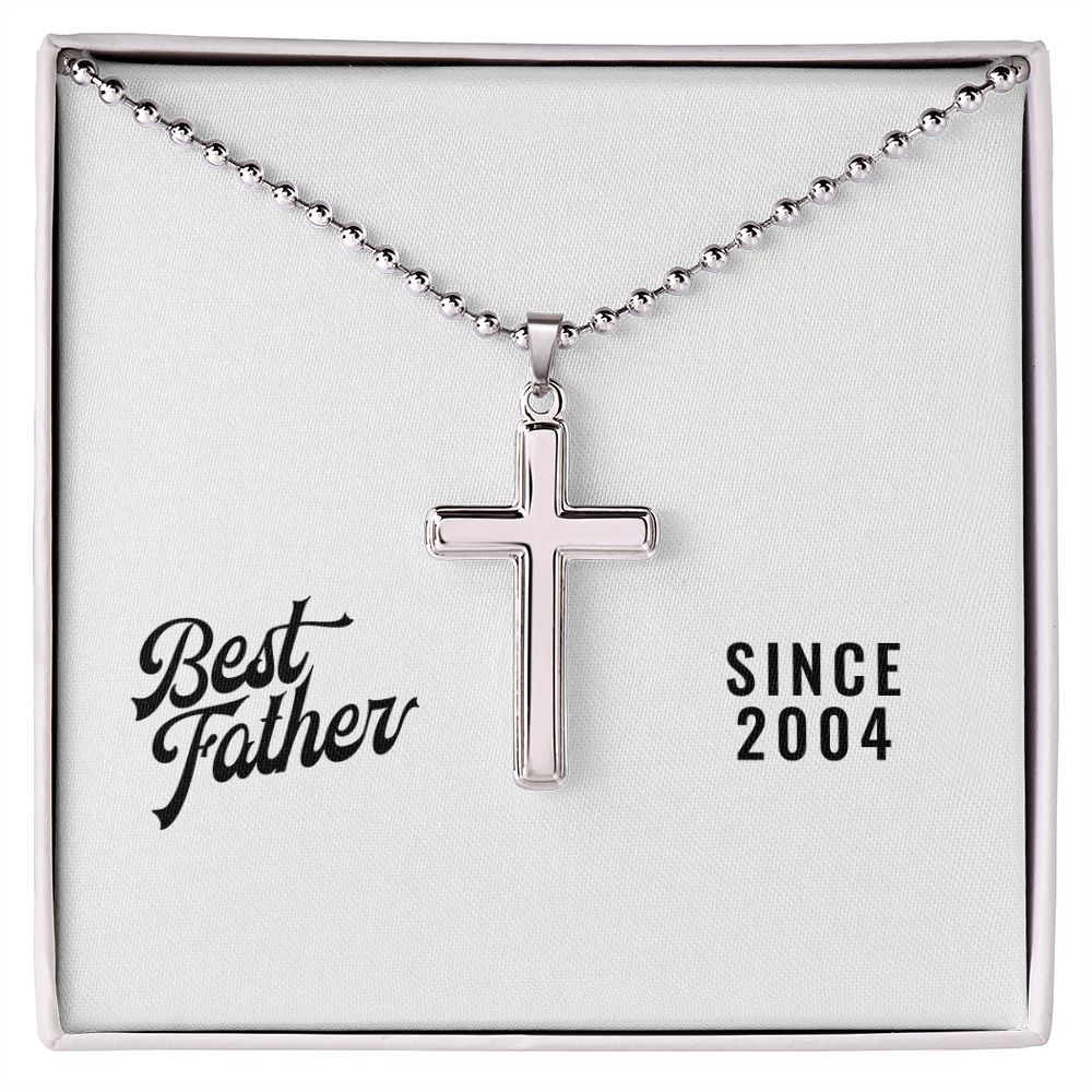 Best Father Since 2004 - Stainless Steel Ball Chain Cross Necklace