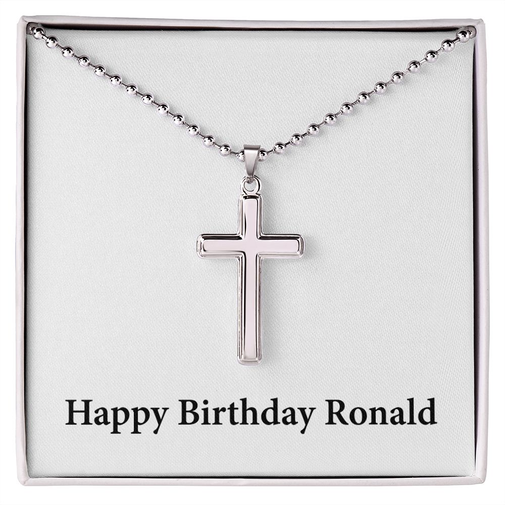 Happy Birthday Ronald - Stainless Steel Ball Chain Cross Necklace