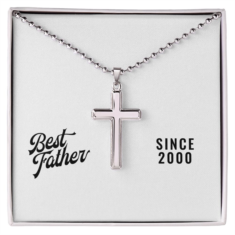 Best Father Since 2000 - Stainless Steel Ball Chain Cross Necklace