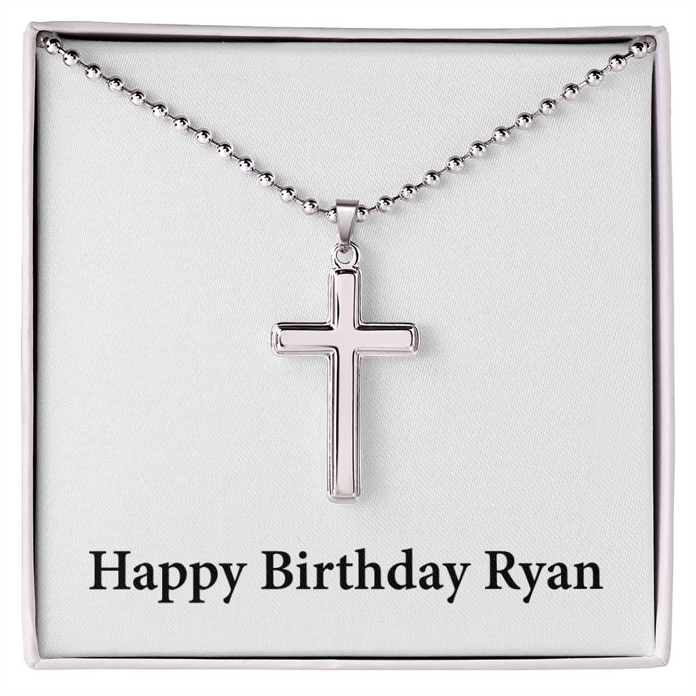 Happy Birthday Ryan - Stainless Steel Ball Chain Cross Necklace