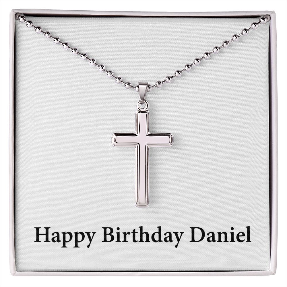 Happy Birthday Daniel - Stainless Steel Ball Chain Cross Necklace