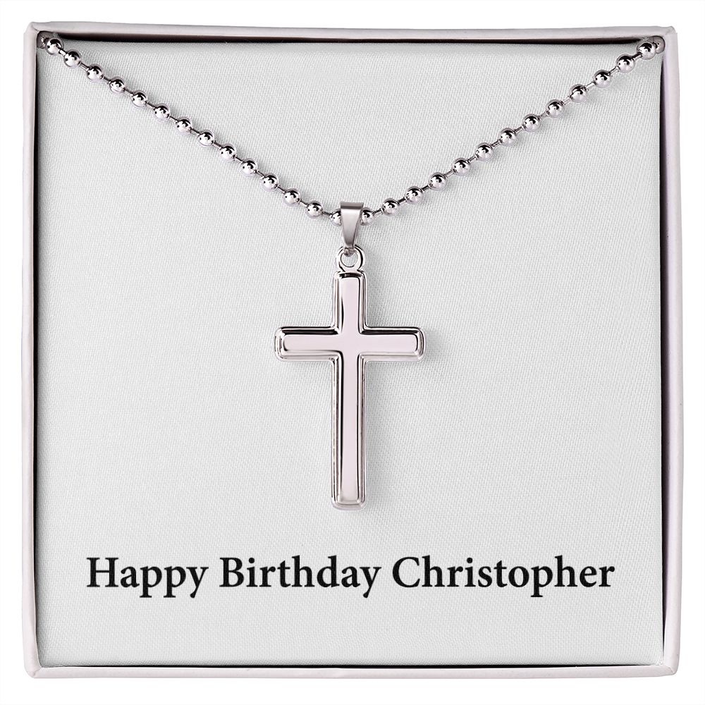 Happy Birthday Christopher - Stainless Steel Ball Chain Cross Necklace