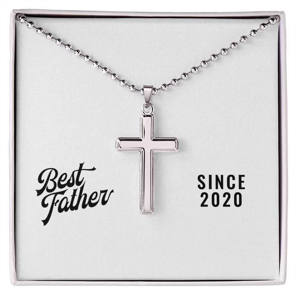 Best Father Since 2020 - Stainless Steel Ball Chain Cross Necklace