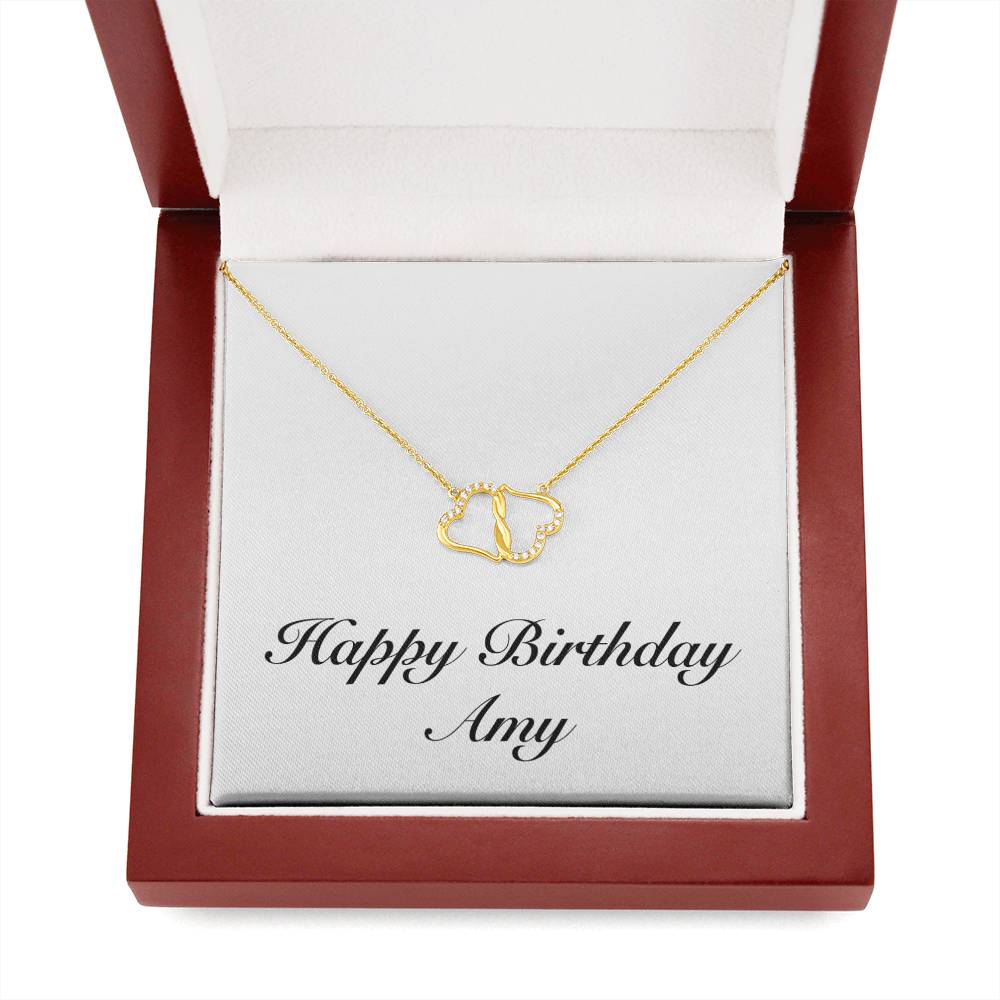 Happy Birthday Amy - 10k Solid Gold and Single Cut Diamonds Everlasting Love Necklace