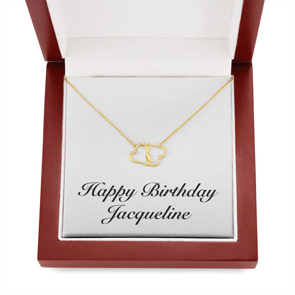 Happy Birthday Jacqueline - 10k Solid Gold and Single Cut Diamonds Everlasting Love Necklace