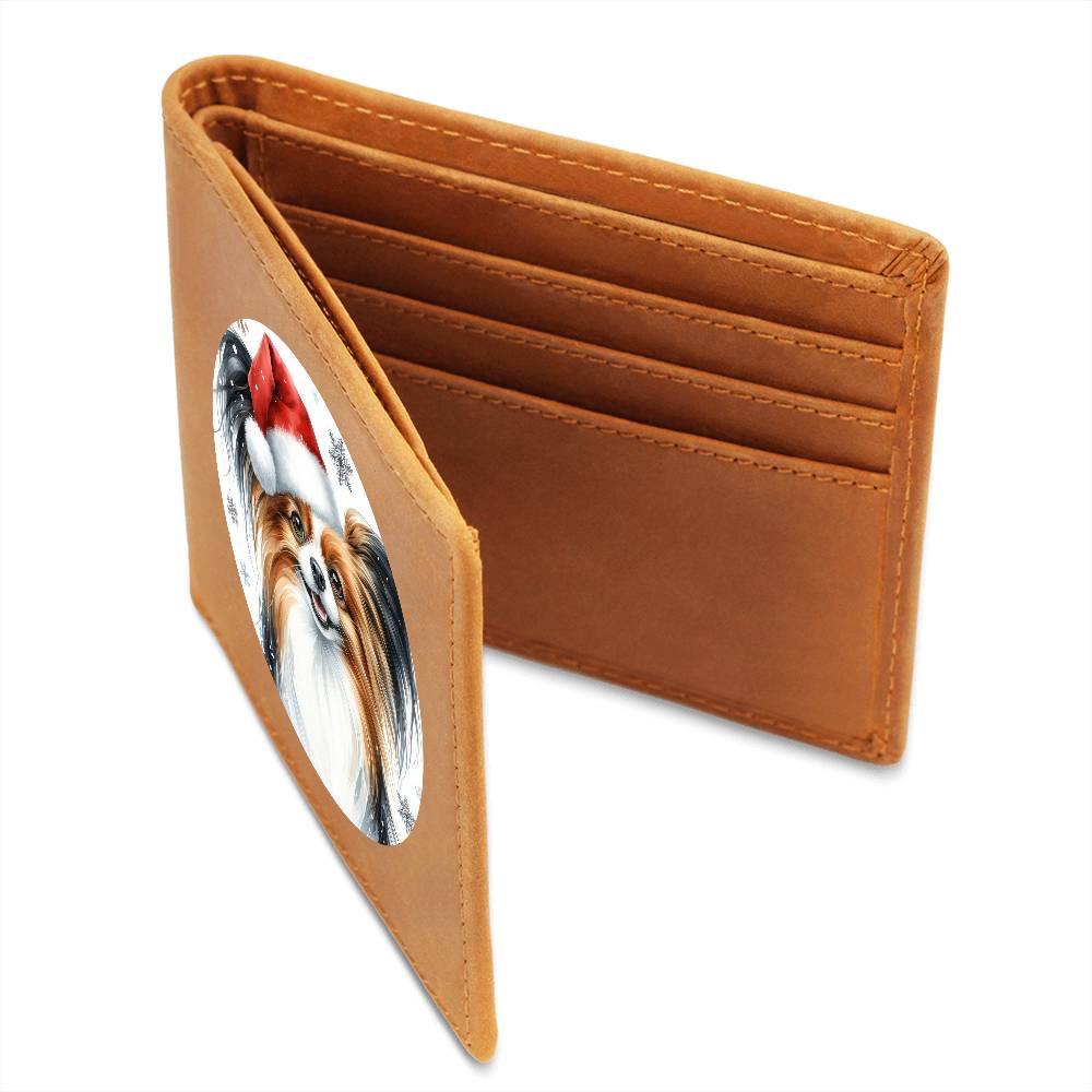 Christmas Dog - Papillon - Leather Wallet