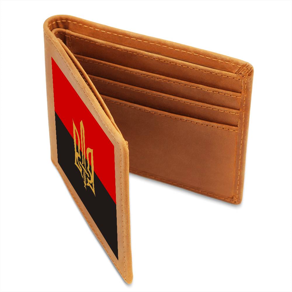 Stylized Tryzub And Red-Black Flag - Leather Wallet