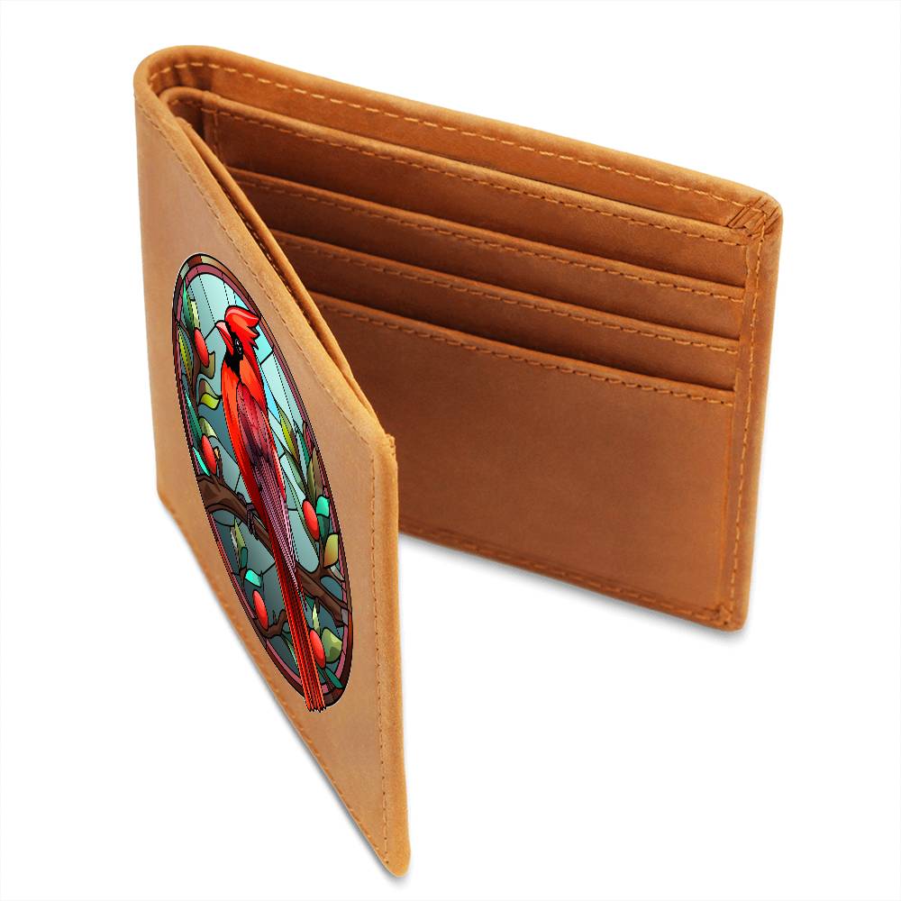 Christmas Red Cardinal Stained Glass Design 035 - Leather Wallet