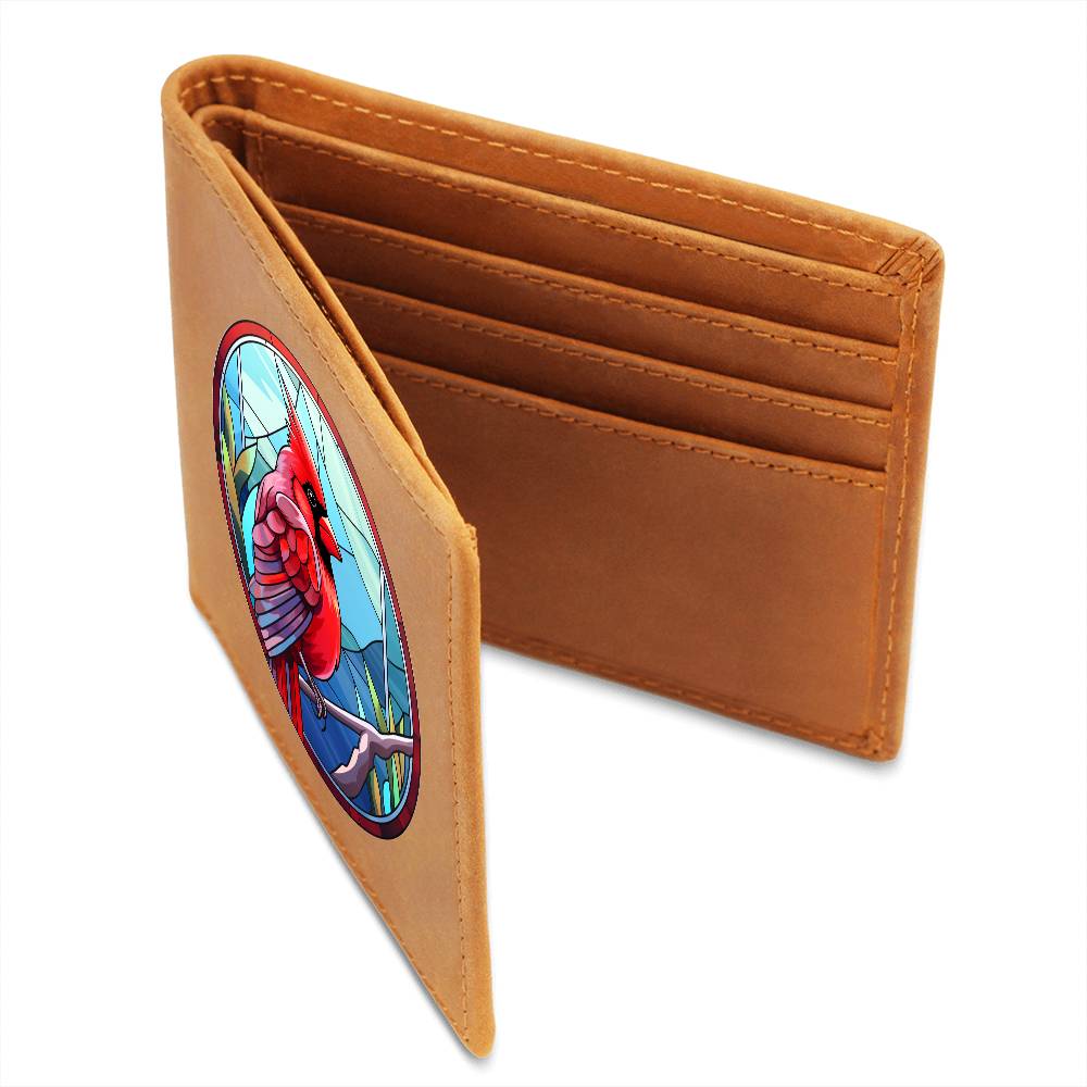 Christmas Red Cardinal Stained Glass Design 015 - Leather Wallet