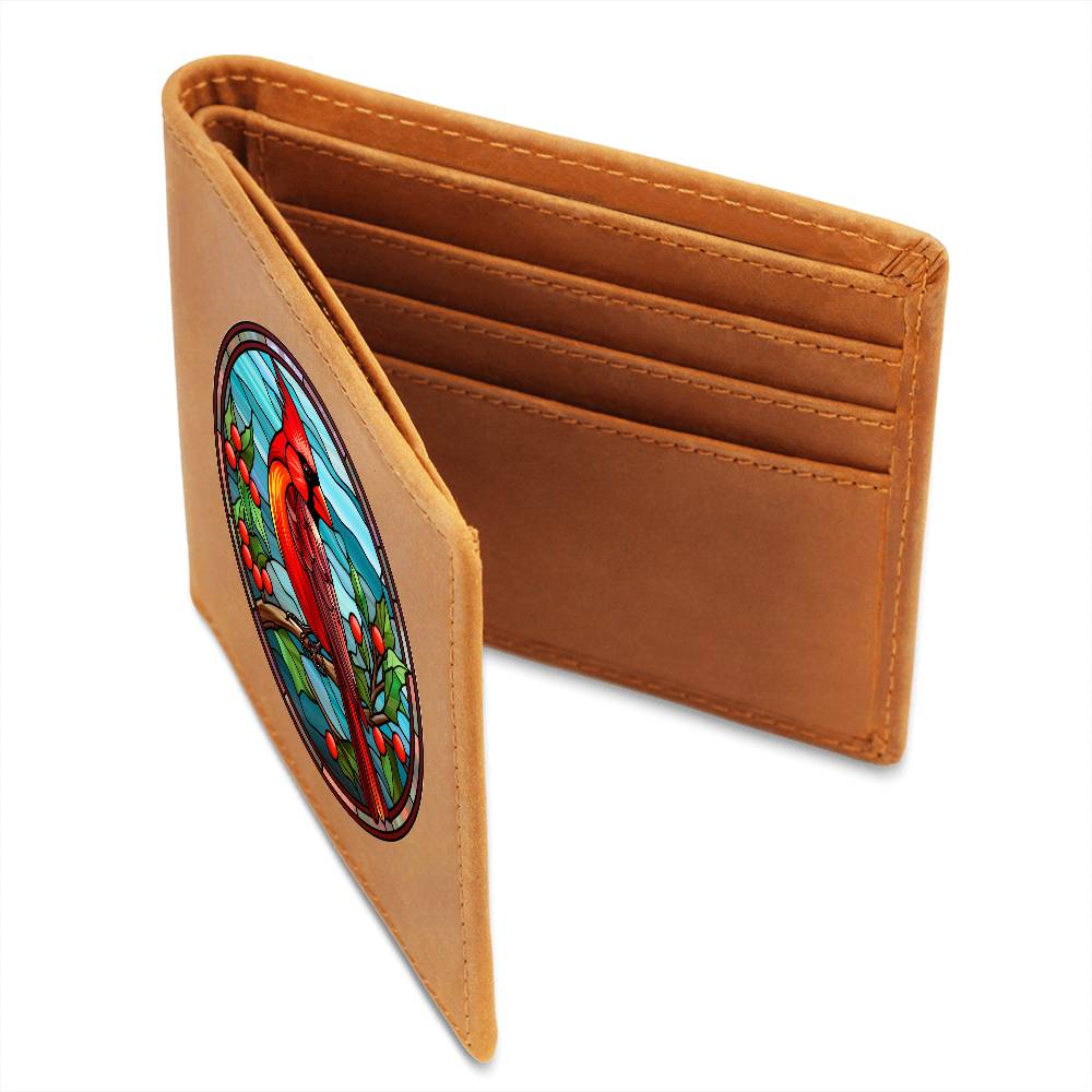 Christmas Red Cardinal Stained Glass Design 016 - Leather Wallet