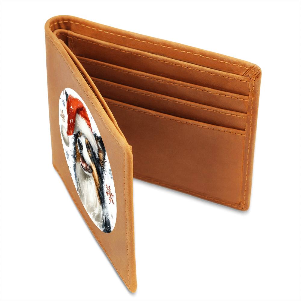 Christmas Dog - Border Collie - Leather Wallet