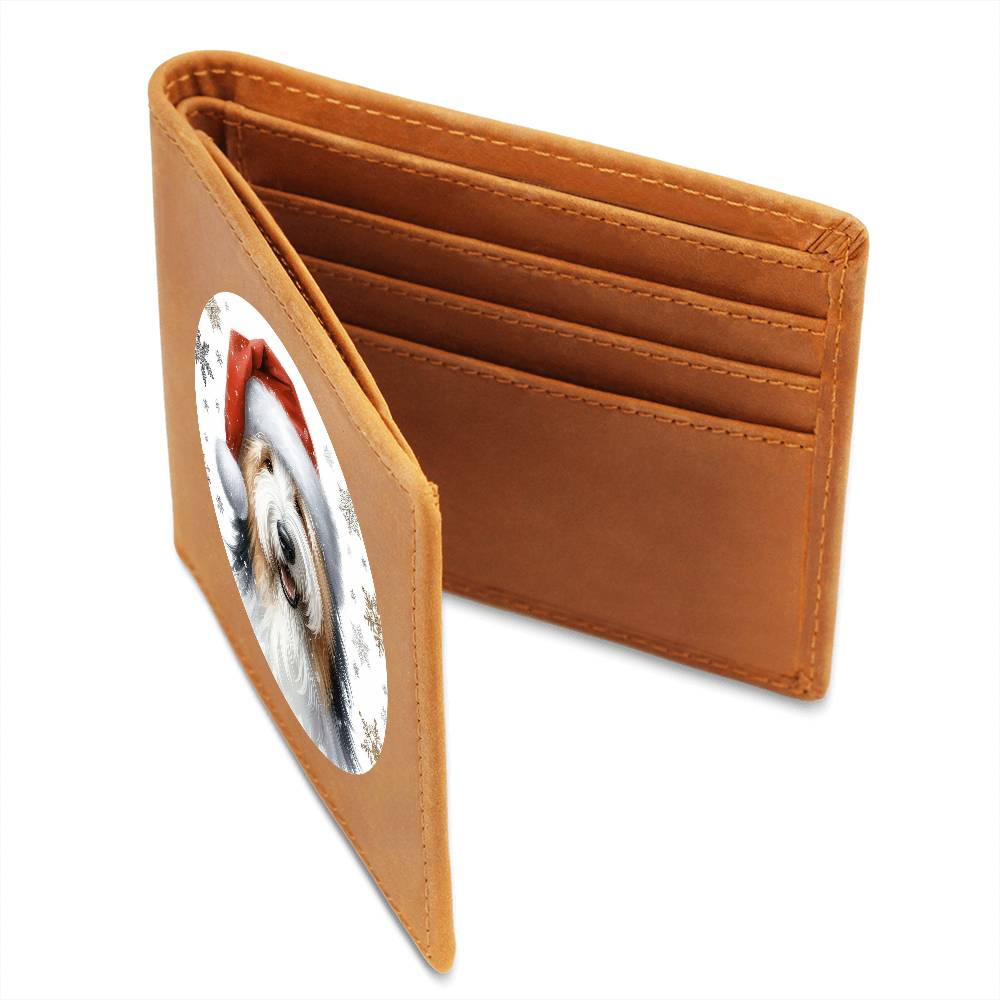 Christmas Dog - Old English Sheepdog - Leather Wallet