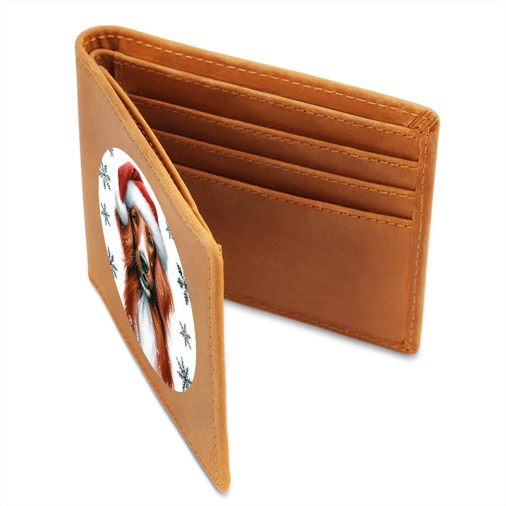 Christmas Dog - Irish Red and White Setter - Leather Wallet