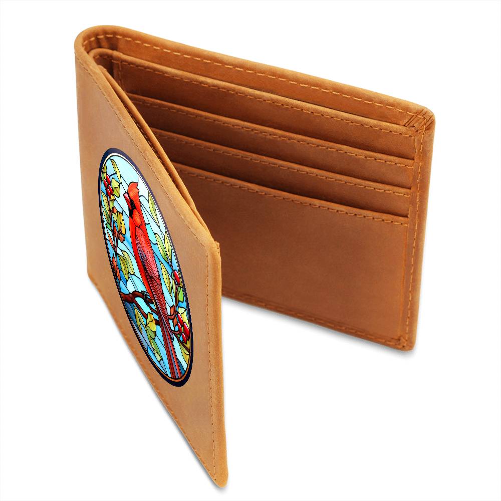 Christmas Red Cardinal Stained Glass Design 029 - Leather Wallet