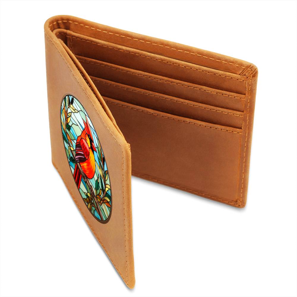Christmas Red Cardinal Stained Glass Design 020 - Leather Wallet