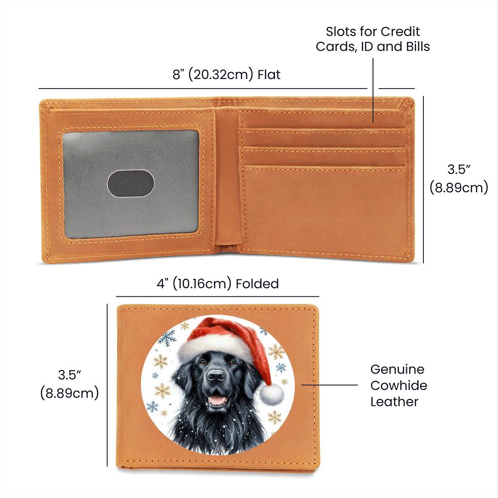 Christmas Dog - Flat-Coated Retriever - Leather Wallet
