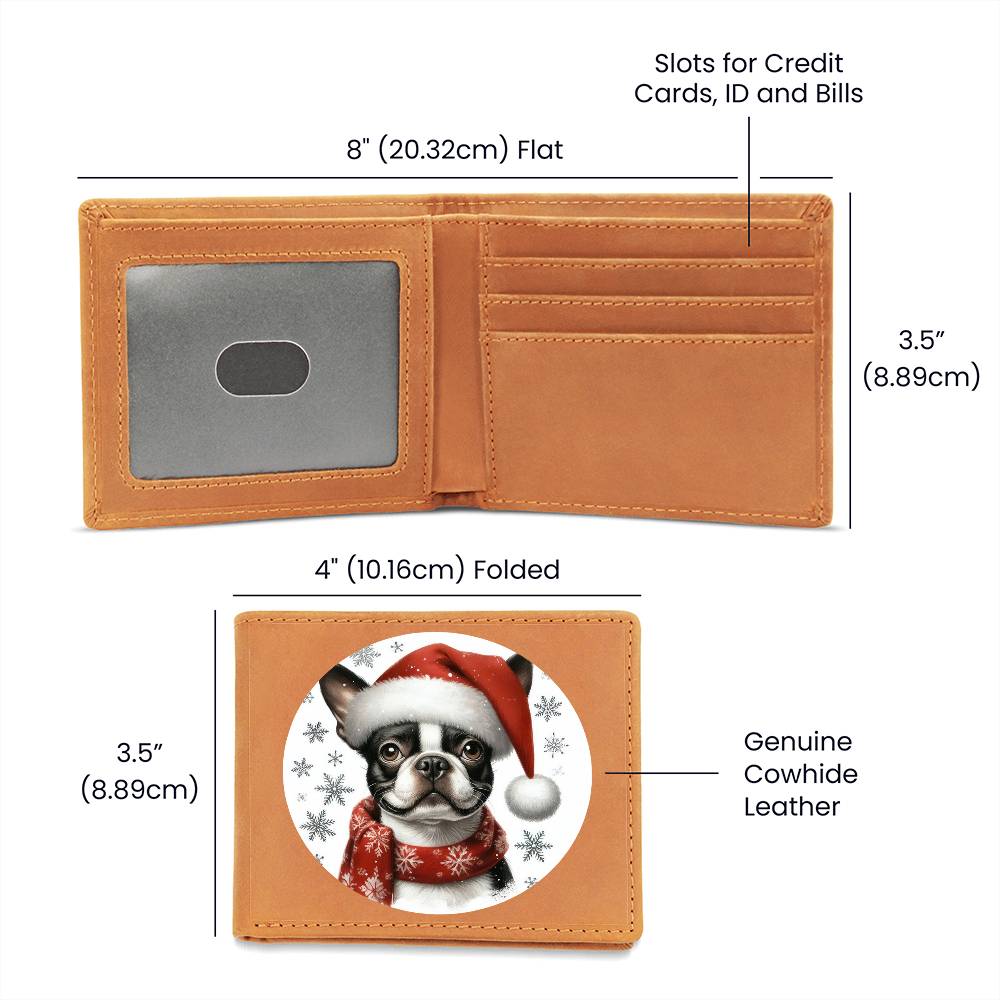 Christmas Dog - Boston Terrier - Leather Wallet