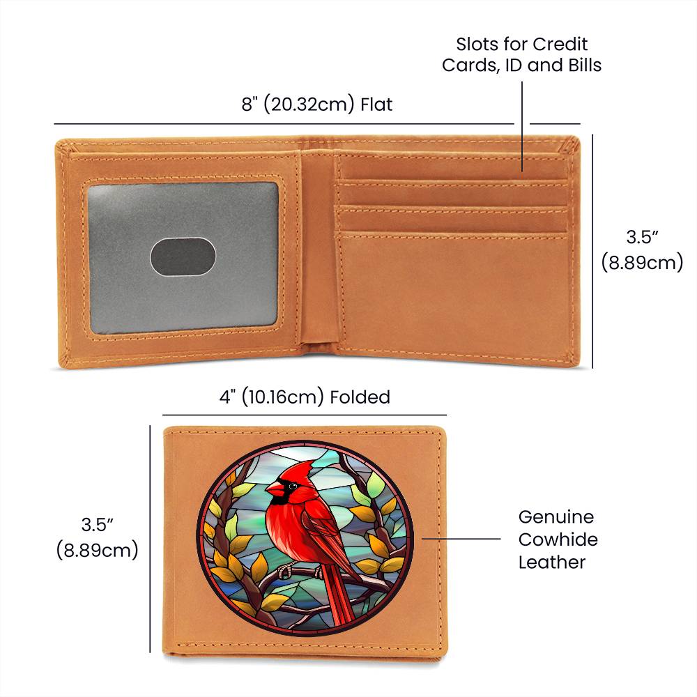 Christmas Red Cardinal Stained Glass Design 012 - Leather Wallet