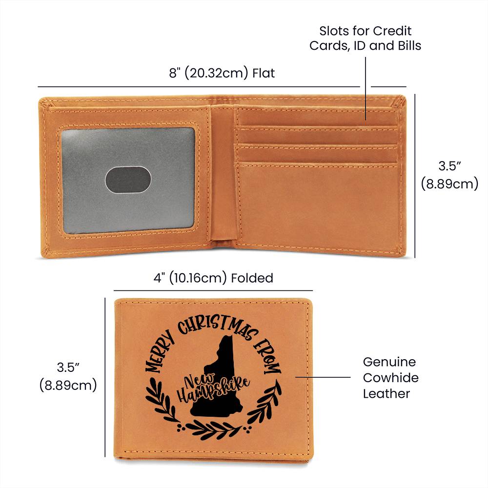 Merry Christmas From New Hampshire - Leather Wallet