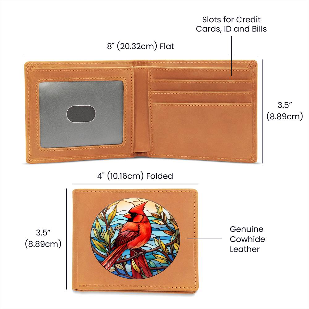 Christmas Red Cardinal Stained Glass Design 024 - Leather Wallet
