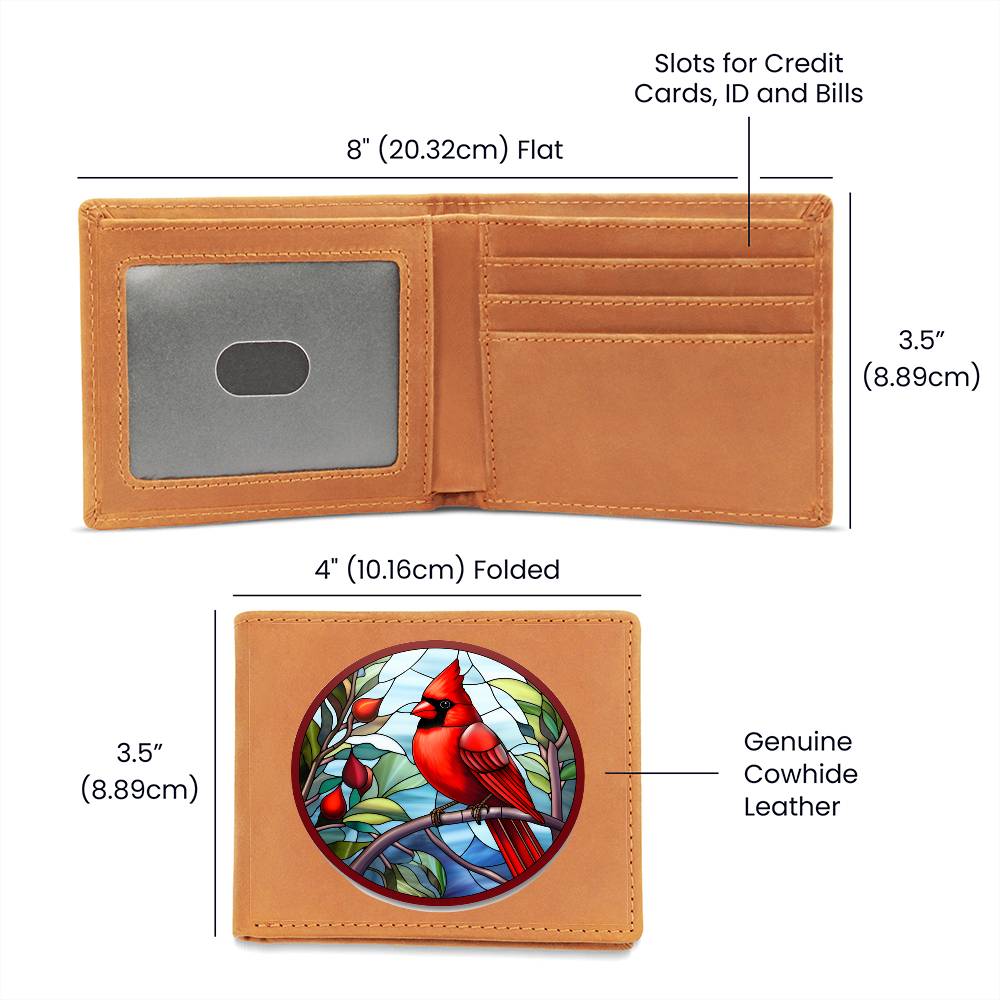 Christmas Red Cardinal Stained Glass Design 004 - Leather Wallet