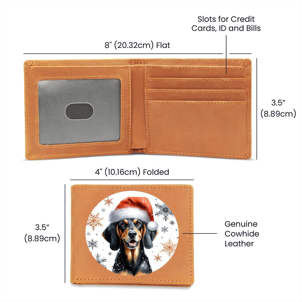 Christmas Dog - Black and Tan Coonhound - Leather Wallet