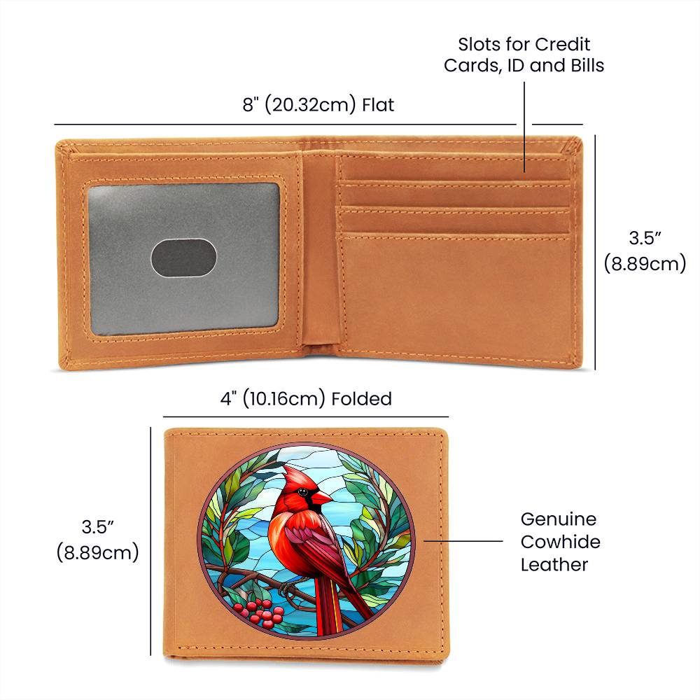 Christmas Red Cardinal Stained Glass Design 026 - Leather Wallet