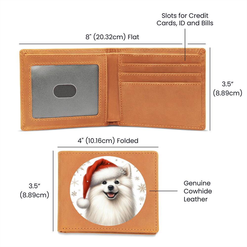 Christmas Dog - American Eskimo - Leather Wallet