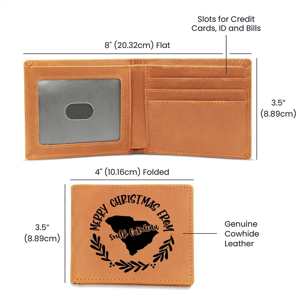 Merry Christmas From South Carolina - Leather Wallet