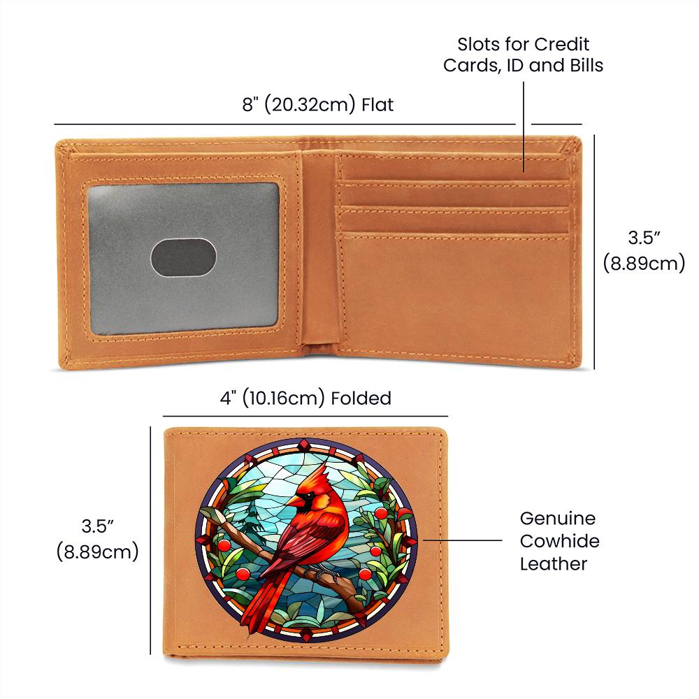 Christmas Red Cardinal Stained Glass Design 027 - Leather Wallet