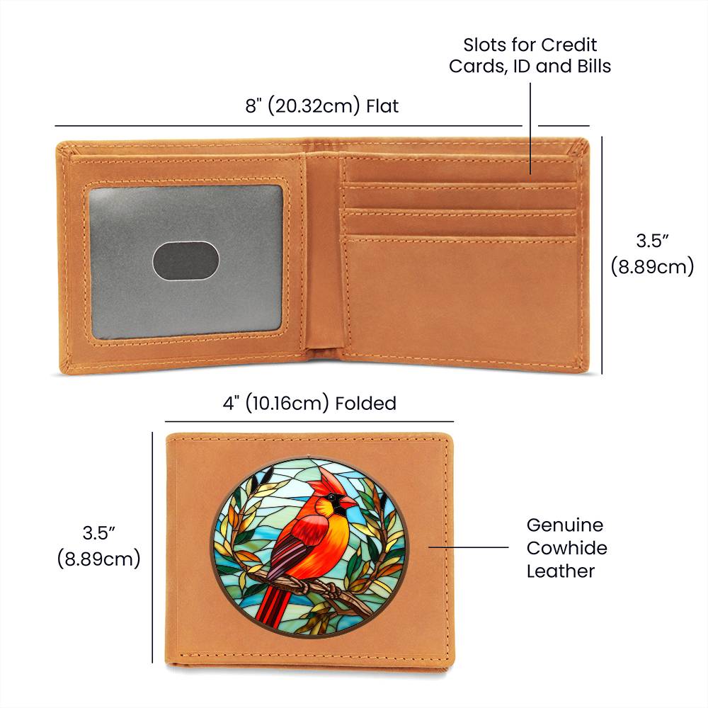 Christmas Red Cardinal Stained Glass Design 020 - Leather Wallet