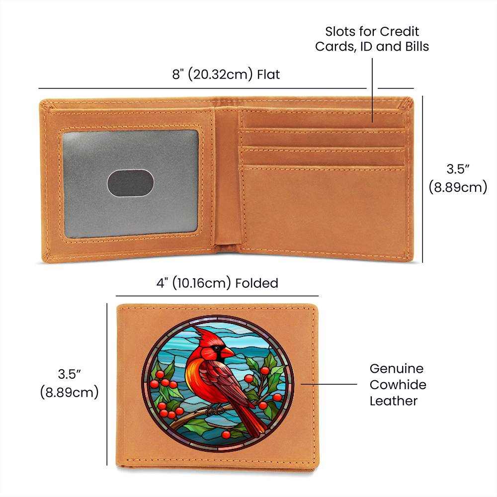 Christmas Red Cardinal Stained Glass Design 016 - Leather Wallet