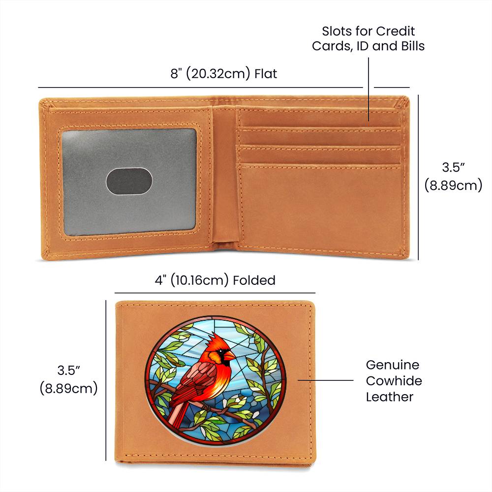 Christmas Red Cardinal Stained Glass Design 033 - Leather Wallet