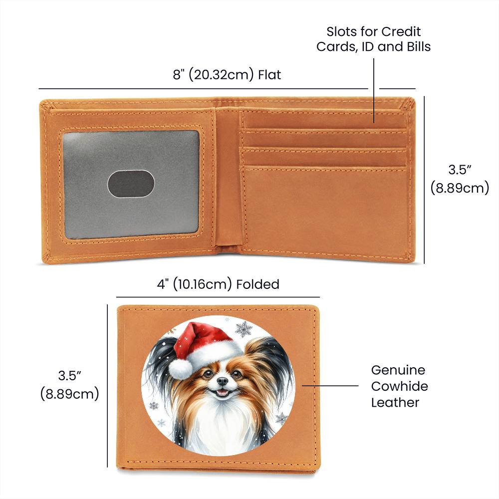 Christmas Dog - Papillon - Leather Wallet