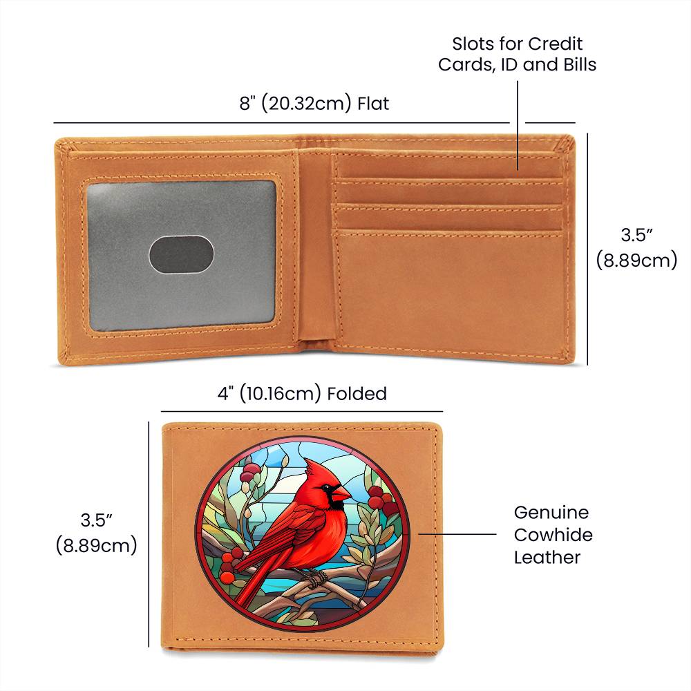 Christmas Red Cardinal Stained Glass Design 001 - Leather Wallet