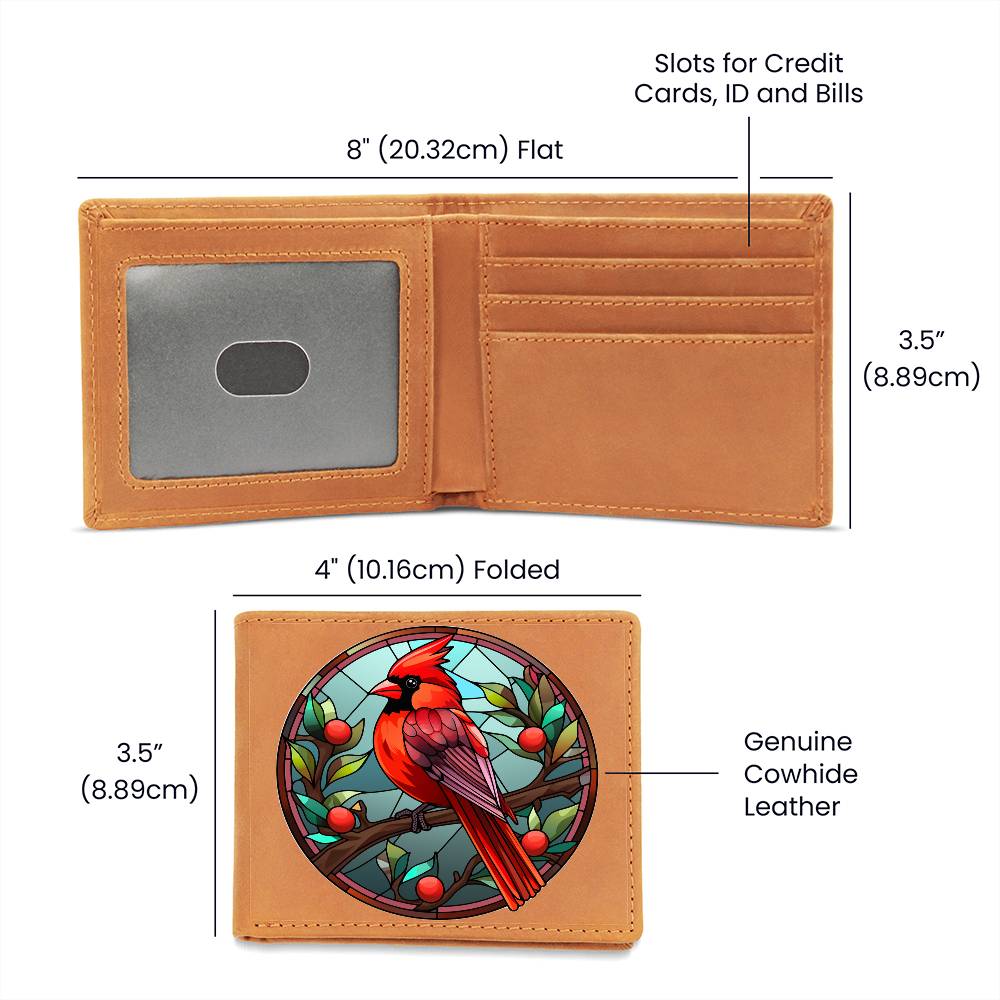Christmas Red Cardinal Stained Glass Design 035 - Leather Wallet