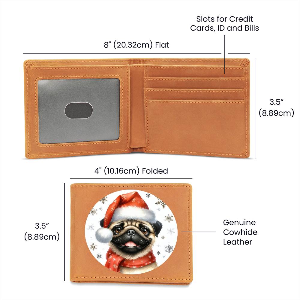Christmas Dog - Pug - Leather Wallet