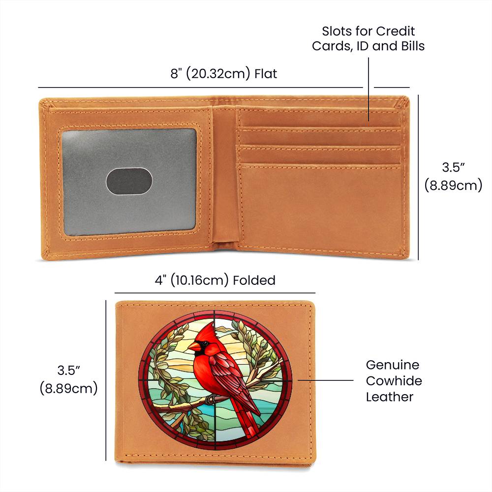 Christmas Red Cardinal Stained Glass Design 032 - Leather Wallet
