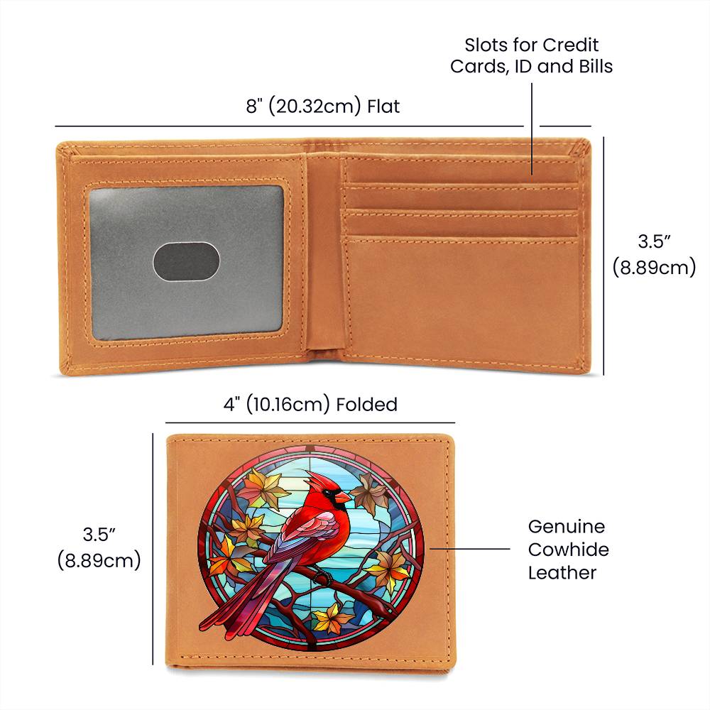 Christmas Red Cardinal Stained Glass Design 030 - Leather Wallet